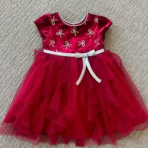 Red Velvet Dress with Bow Accents